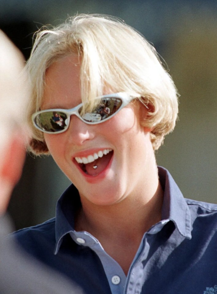 Zara Phillips smiling and showing off her tongue stud.