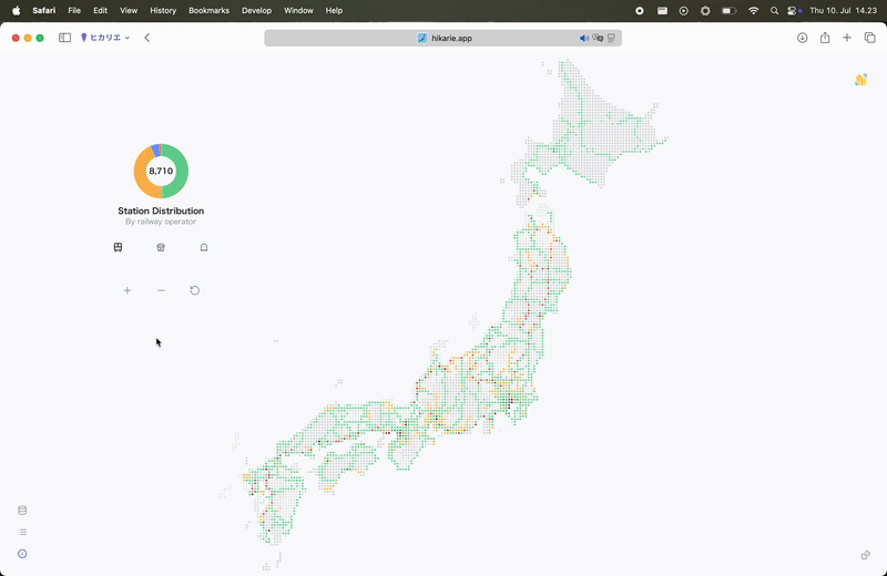 [OC] I mapped all 8,500+ of Japan's train stations onto a 4,680-pixel interactive map.