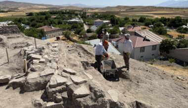 A view of the ongoing archaeological excavations at the 6,000-year-old temple site in Tadim Fortress and Mound, Elazig, Türkiye, July 15, 2025. (AA Photo)