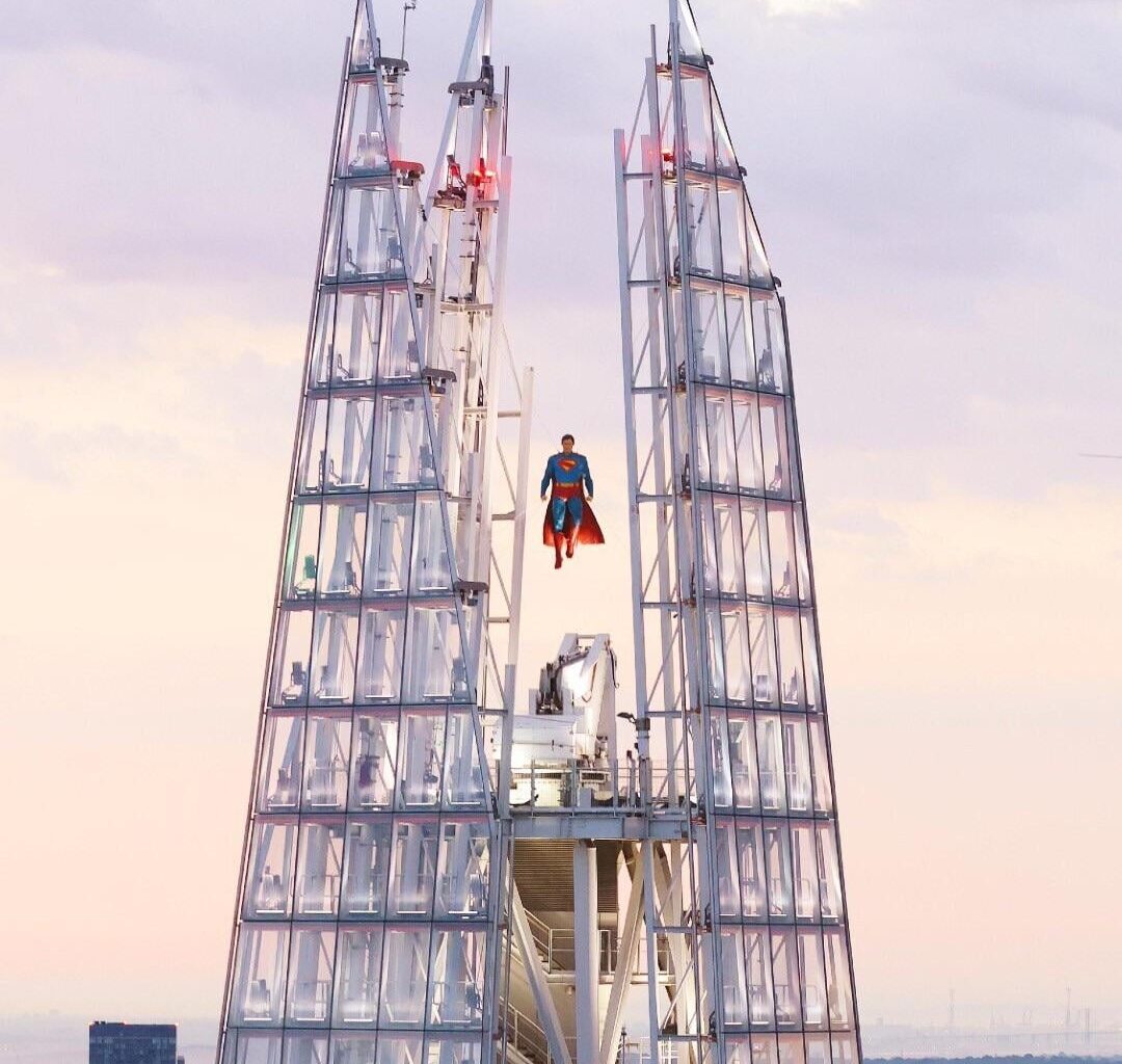 Superman statue hanging above the Shard