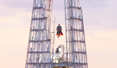 Superman statue hanging above the Shard