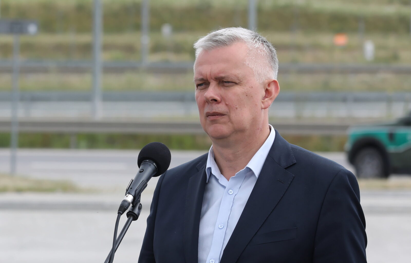 Polish Interior Minister Tomasz Siemoniak speaks at a press conference during a visit to the Polish-Lithuanian border crossing in Budzisko, July 5.