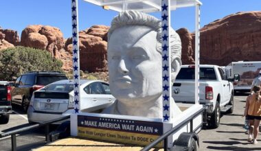 Photos: Elon Musk Bust at Arches National Park Protesting DOGE Cuts