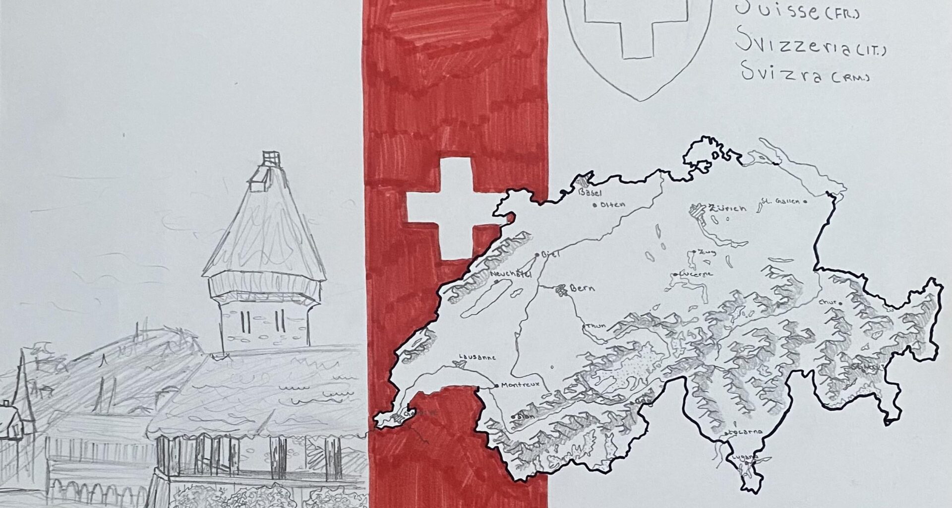 Hand Drawn map of Switzerland