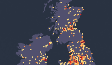 Density Heat Map of Indian Restaurants Across Great Britain and Ireland [OC]