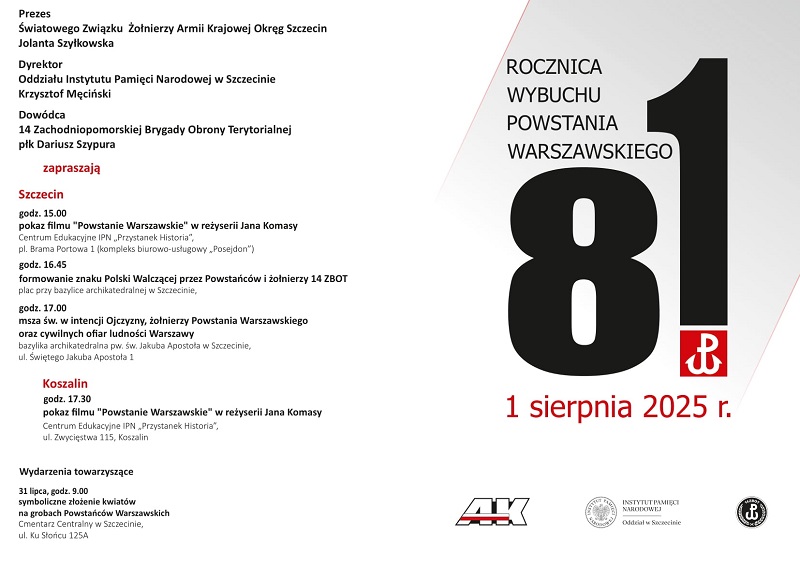 81. rocznica wybuchu Powstania Warszawskiego – Drawsko Pomorskie, Koszalin, Pobierowo, Szczecin - Aktualności Instytut Pamięci Narodowej