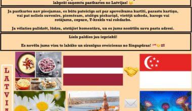 Sveiki visiem! Ceru, ka viss ir labi. Esmu students no Singapūras un man patīk kolekcionēt pastkartes kā personīgo hobiju, un es labprāt saņemtu pastkartes no Latvijas! 😊 Vai kāds var man atsūtīt?