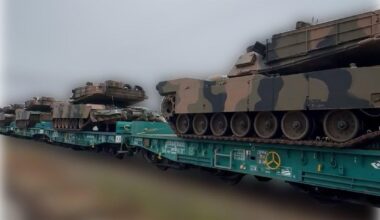 The transportation by Polish railways of 19 former Australian Army M1A1 Abrams main battle tanks (MBTs), the first batch, towards Ukraine.