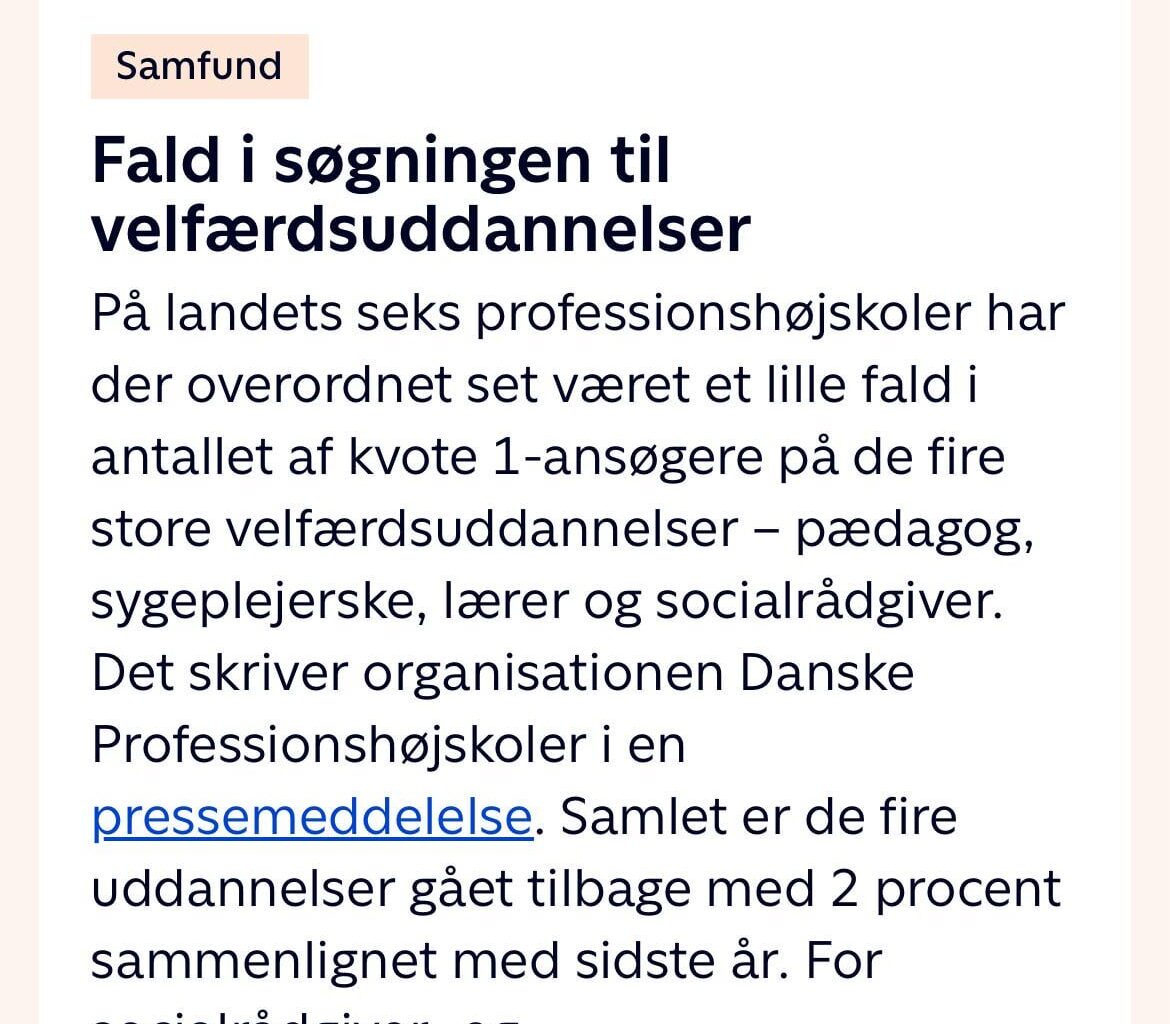 Fald i søgningen til velfærdsuddannelser