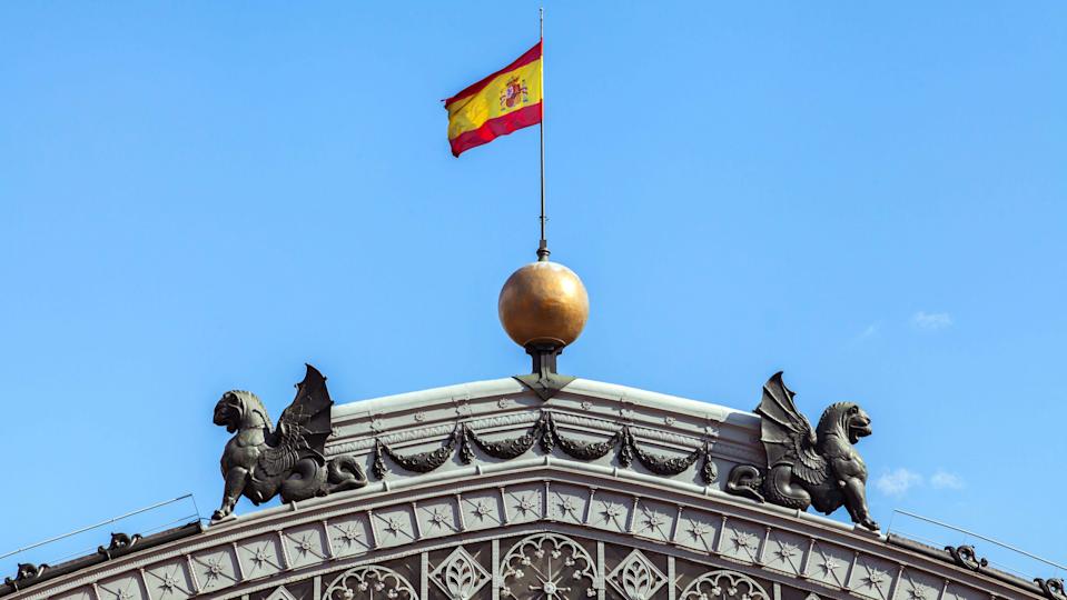 Facade of the Atocha railway station in the city of Madrid, Spain