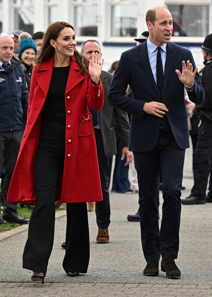 Kate Middleton wearing  red 'Spencer' coat by LK Bennett