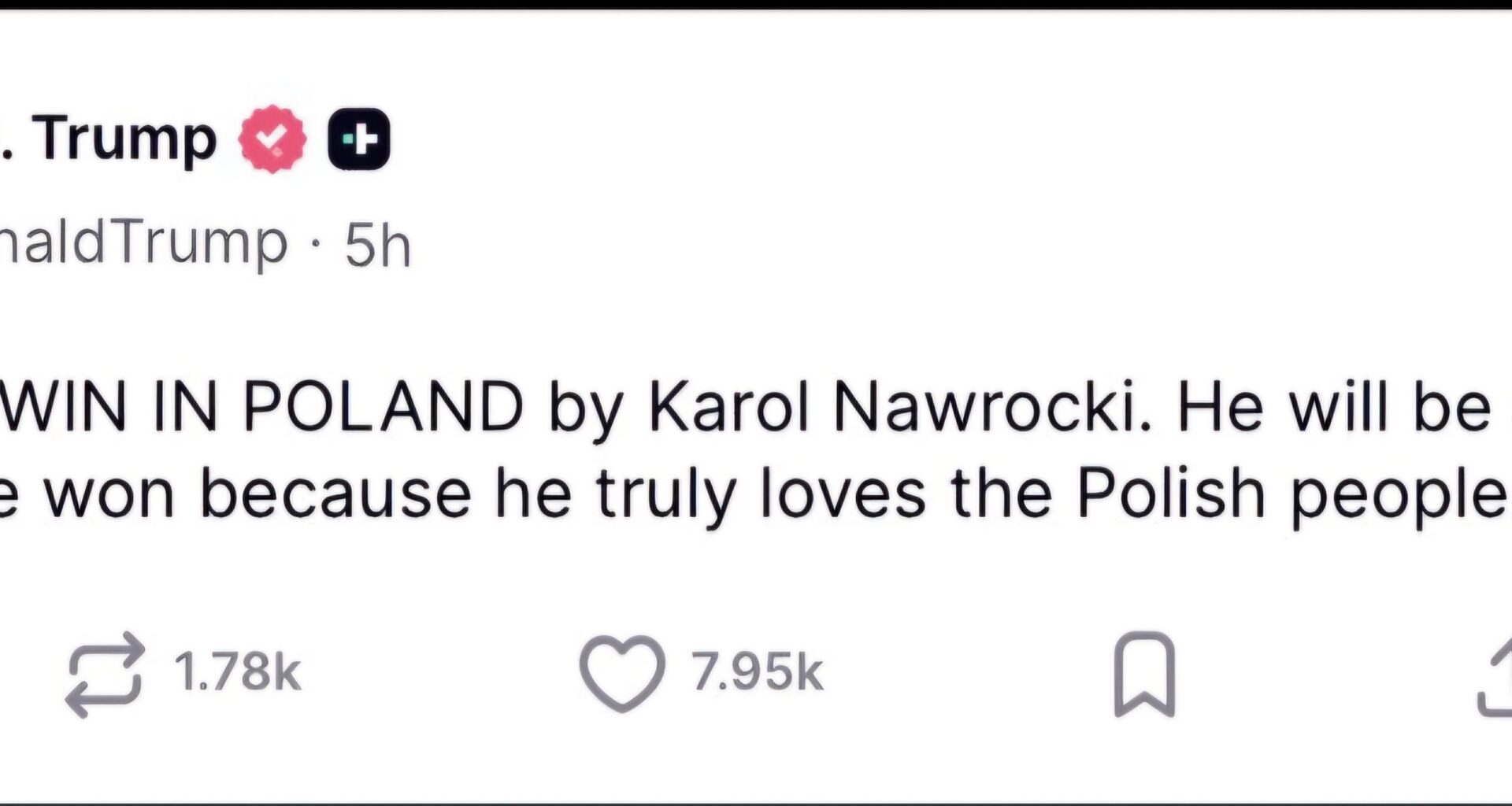 Trump's reaction to Karol Nawrocki's victory in presidential election