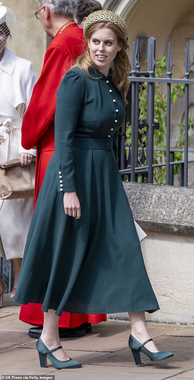 The princess finished of her outfit with matching green satin Mary Jane heels by Emilia Wickstead