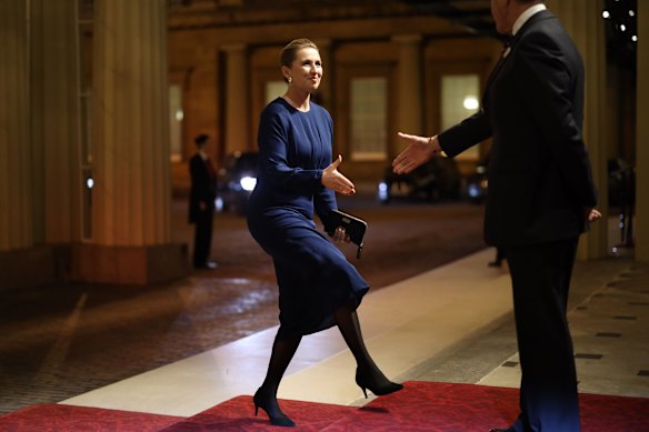 Frederiksen arrives at Buckingham Palace to meet Queen Elizabeth in 2019.