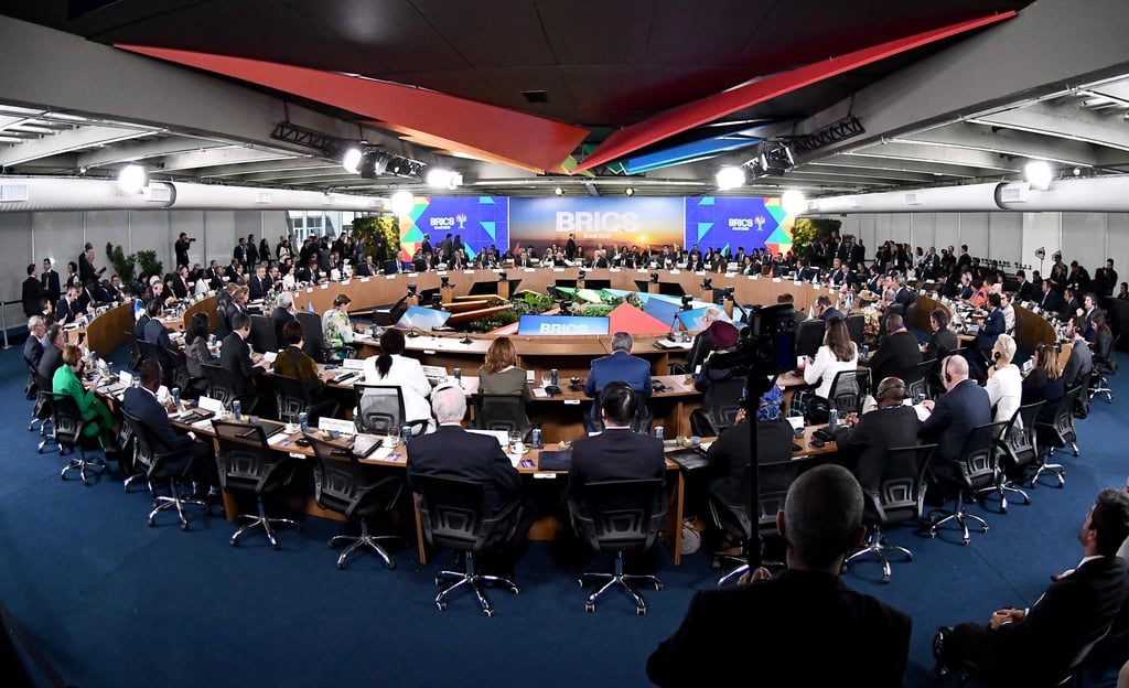 Brics leaders attend a session on strengthening multilateral cooperation. Photo: Handout