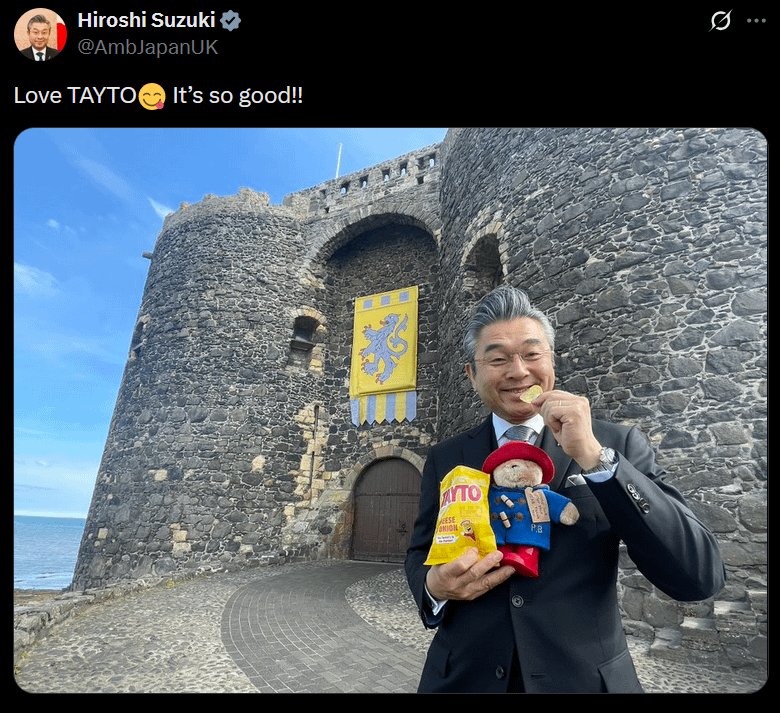 Man from the land of Unami, enjoys superior Irish crisps (Umami from MSG).