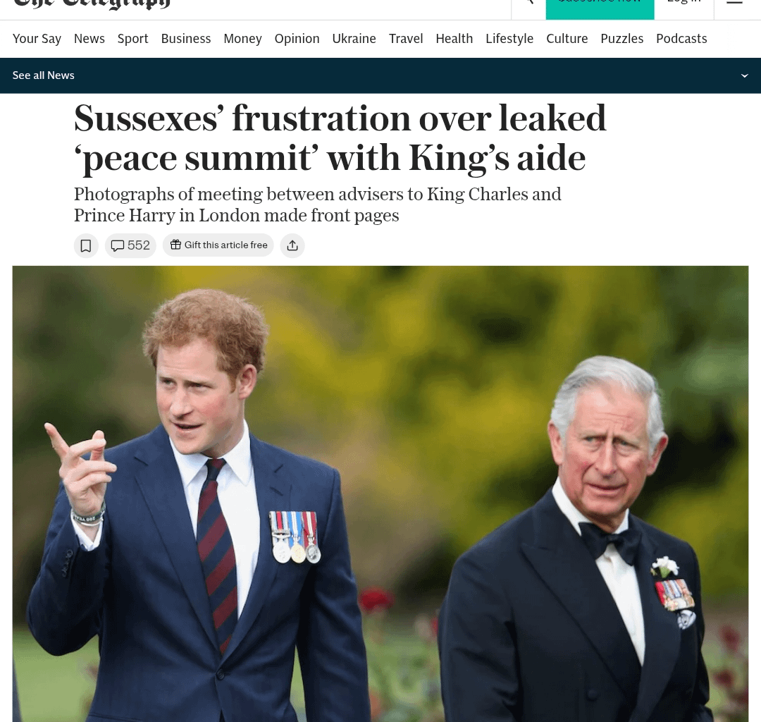 Sussexes’ frustration over leaked ‘peace summit’ with King’s aide