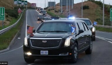 Trump broke convention and flew the Saltire as part of his motorcade arrival rather than the Union Jack.