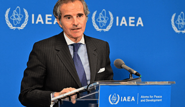 Director-General Rafael Mariano Grossi of the International Atomic Energy Agency (IAEA) briefs journalists after a June 9 meeting of the agency’s board of governors. One issue he discussed was Syria’s decision to give the IAEA unrestricted access to sites in Syria to resolve a yearslong investigation into the country’s nuclear program. (Photo by Dean Calma/IAEA)