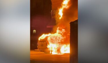 A car burns in Herriman after an accident that led to an explosion on Saturday, July 5, 2025. (Dave...
