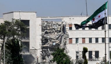 A view of the damage following Israeli strikes on the Syrian army and defence ministry headquarters in Damascus