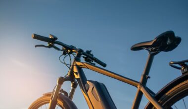 A e-bike with a sun setting in the background