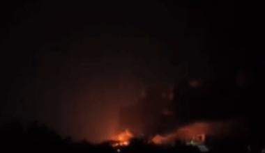Russian logistics hub burning in occupied Luhansk Oblast amid reported drone attack, explosions
