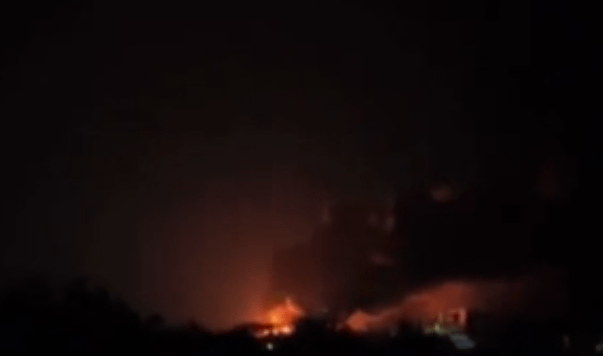 Russian logistics hub burning in occupied Luhansk Oblast amid reported drone attack, explosions