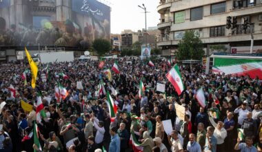 A protest in Tehran on June 22 following US attacks on Iranian nuclear sites. Authorities have detained hundreds of people suspected to be spies, but human rights activists say the arrests are part of a broader campaign to quash political dissent.