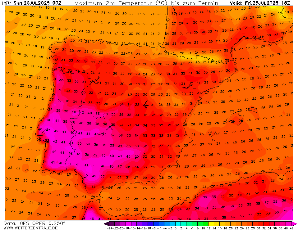 Muito calor em todo o país já na sexta, dia 25 de julho - previsão GFS