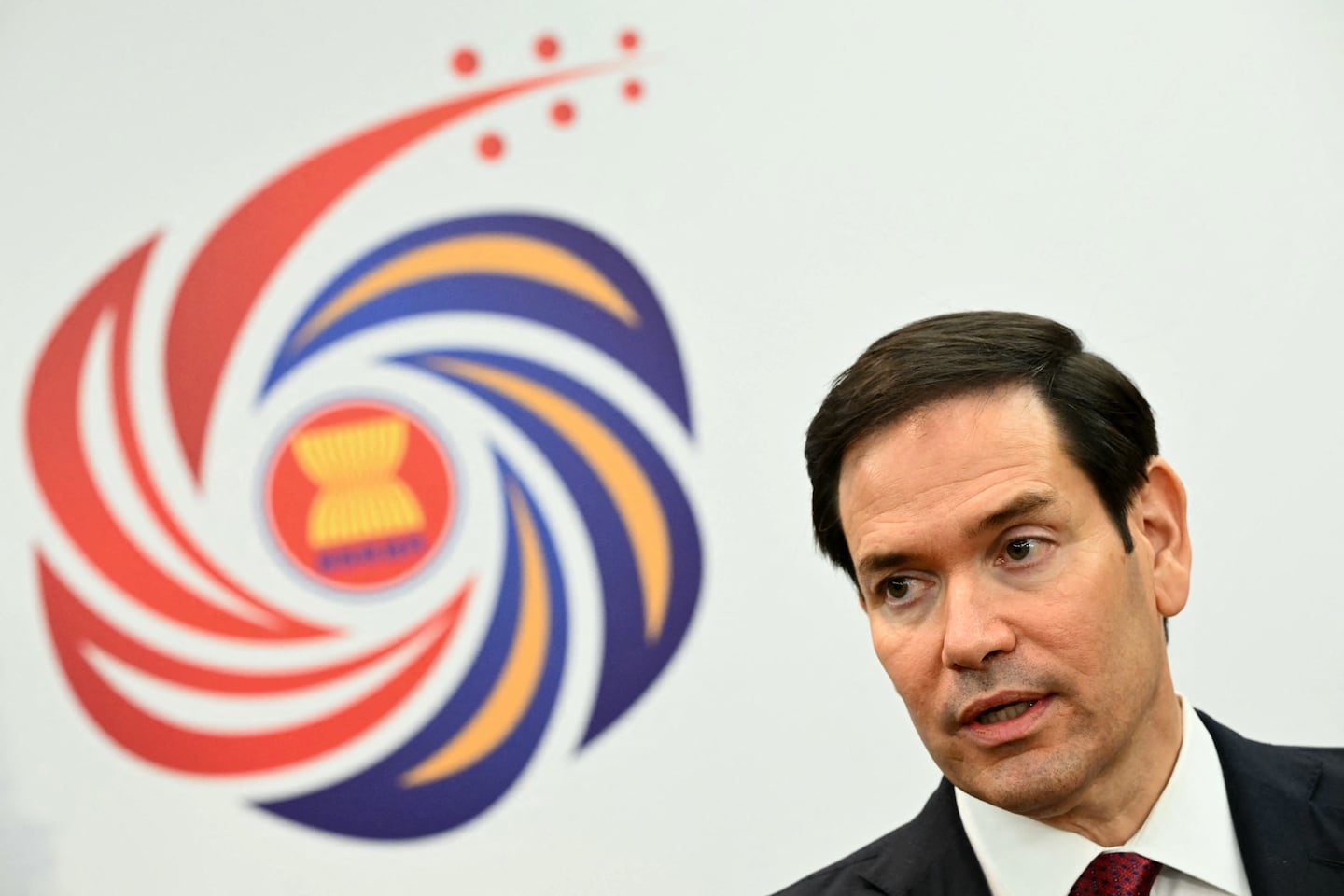 US Secretary of State Marco Rubio takes part in a media briefing during the 58th Association of Southeast Asian Nations (ASEAN) Foreign Ministers' meeting and related meetings at the Convention Centre in Kuala Lumpur.
