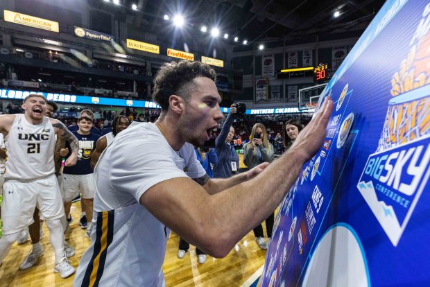 University of Northern Colorado's Zach Bloch places the Bears into the championship round of the Big Sky Tournament bracket following a 72-45 win over Montana State in the semifinals of the Big Sky Conference Tournament Tuesday, March 11 at Idaho Central Arena in Boise, Idaho. (Courtesy/Big Sky Conference)
