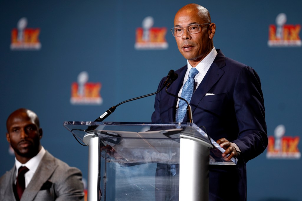 NFLPA Executive Director Lloyd Howell discusses the state of the union and its direction for the upcoming year before fielding questions from the media on February 05, 2025 in New Orleans, Louisiana.