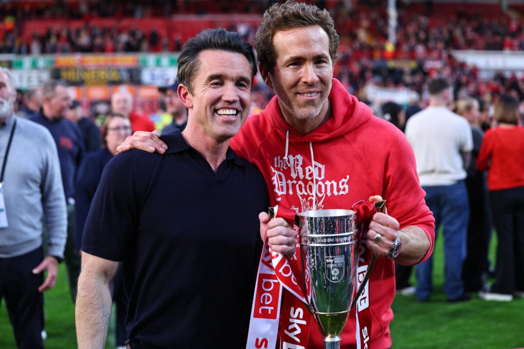 Rob McElhenney and Ryan Reynolds after Wrexham AFC v Charlton Athletic FC - Sky Bet League One