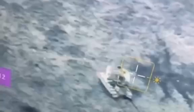 Ukrainian drone footage of a Russian tank getting destroyed.