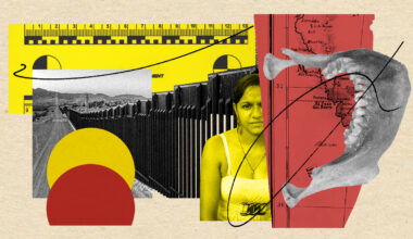 Photo illustration  of Ada Guadalupe López Montoya and southern U.S. border