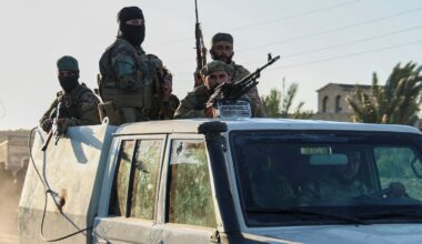 Syrian government forces deploy at the Mazraa village on the outskirts of city of Sweida, where clashes erupted between Sunni Bedouin clans and Druze militias, southern Syria, on July 14.