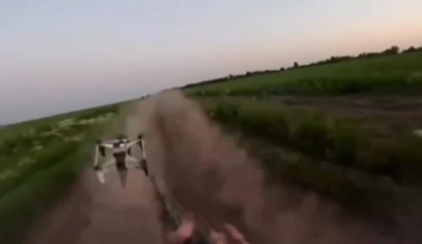 Ukrainian soldier brings down Russian optic fiber FPV drone by hitting it with a shotgun, July 2025