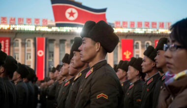 North Korean soldiers attend a mass rally to celebrate the declaration that it had achieved full nuclear statehood in Pyongyang
