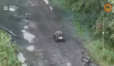 Ukrainian Ground robot "Lyut" operated by SOF of the Ukrainian Defense Intelligence shoots Russian positions with a machine gun in the Sumy region [Published 14.07.2025]