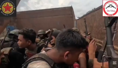 Kanbalu Township, Sagaing region, PDF in the back of a truck run into a group of Junta soldiers buying liquor.