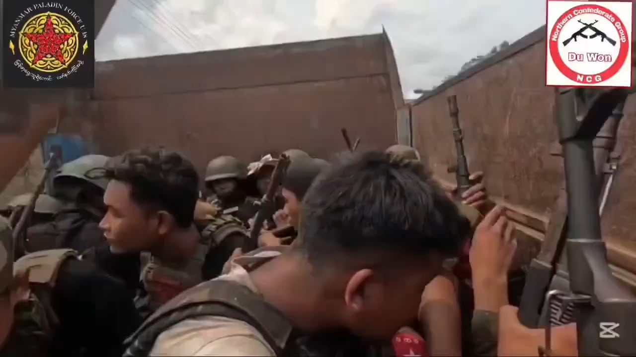 Kanbalu Township, Sagaing region, PDF in the back of a truck run into a group of Junta soldiers buying liquor.