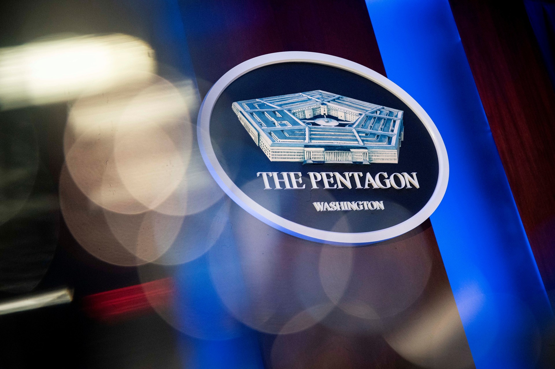 The Pentagon logo is seen behind the podium in the briefing room at the Pentagon in Arlington, Virginia, U.S., January 8, 2020. (Reuters Photo/Al Drago)