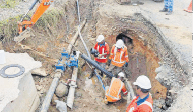 Water Authority of Fiji (WAF) workers attend to its damaged infrastructure early this year. Picture: WAF