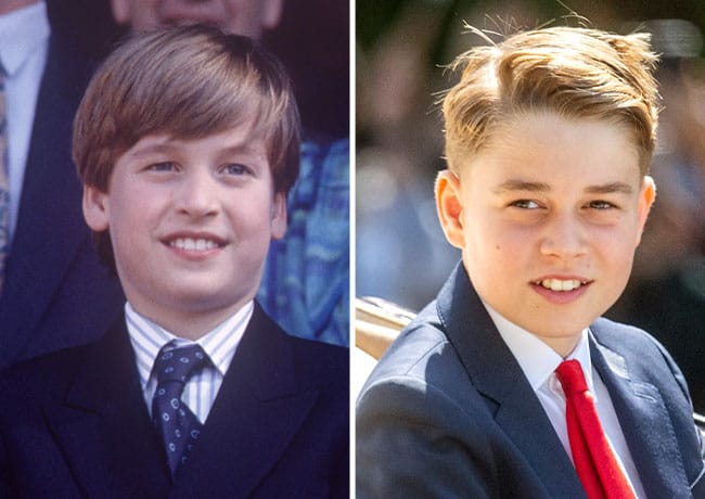 Prince William as a child and Prince George now