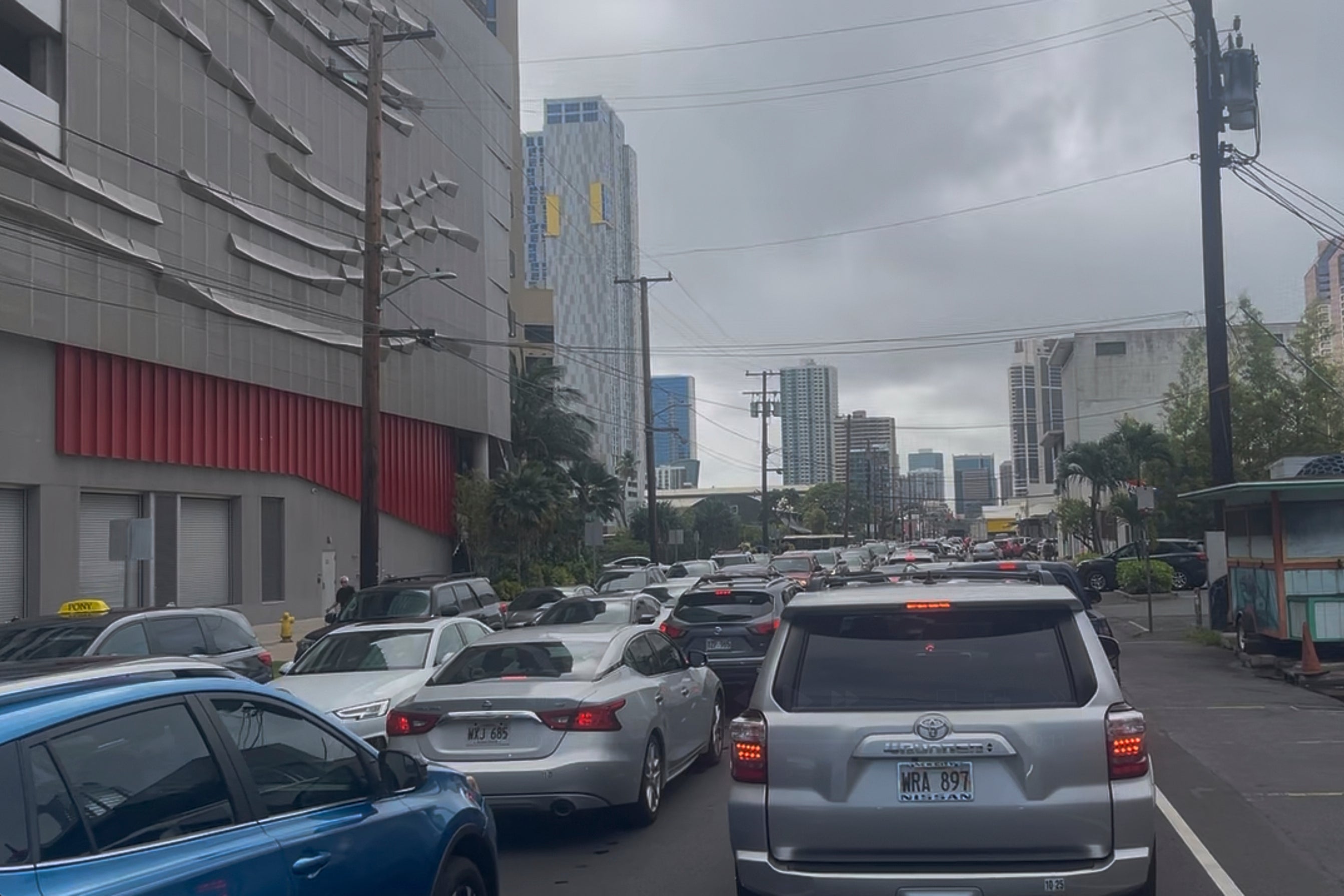 A traffic jam forms in Honolulu as people heed a tsunami evacuation warning that coincided with rush hour following a powerful earthquake in Russia's Far East early Wednesday