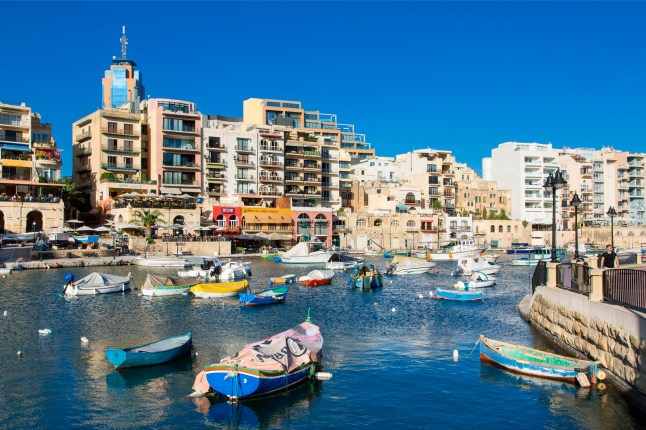 Spinola Bay with restaurants, St. Julian's, Malta.