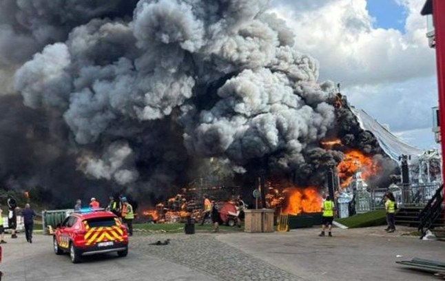 Mandatory Credit: Photo by Shutterstock (15401713a) a fire at the festival site of the Tomorrowland electronic music festival, Wednesday 16 July 2025, in Boom. The first weekend of the festival takes place at the 'De Schorre' terrain in Boom, from 18 to 20 July. Tomorrowland Festival Fire, Boom, Belgium - 16 Jul 2025