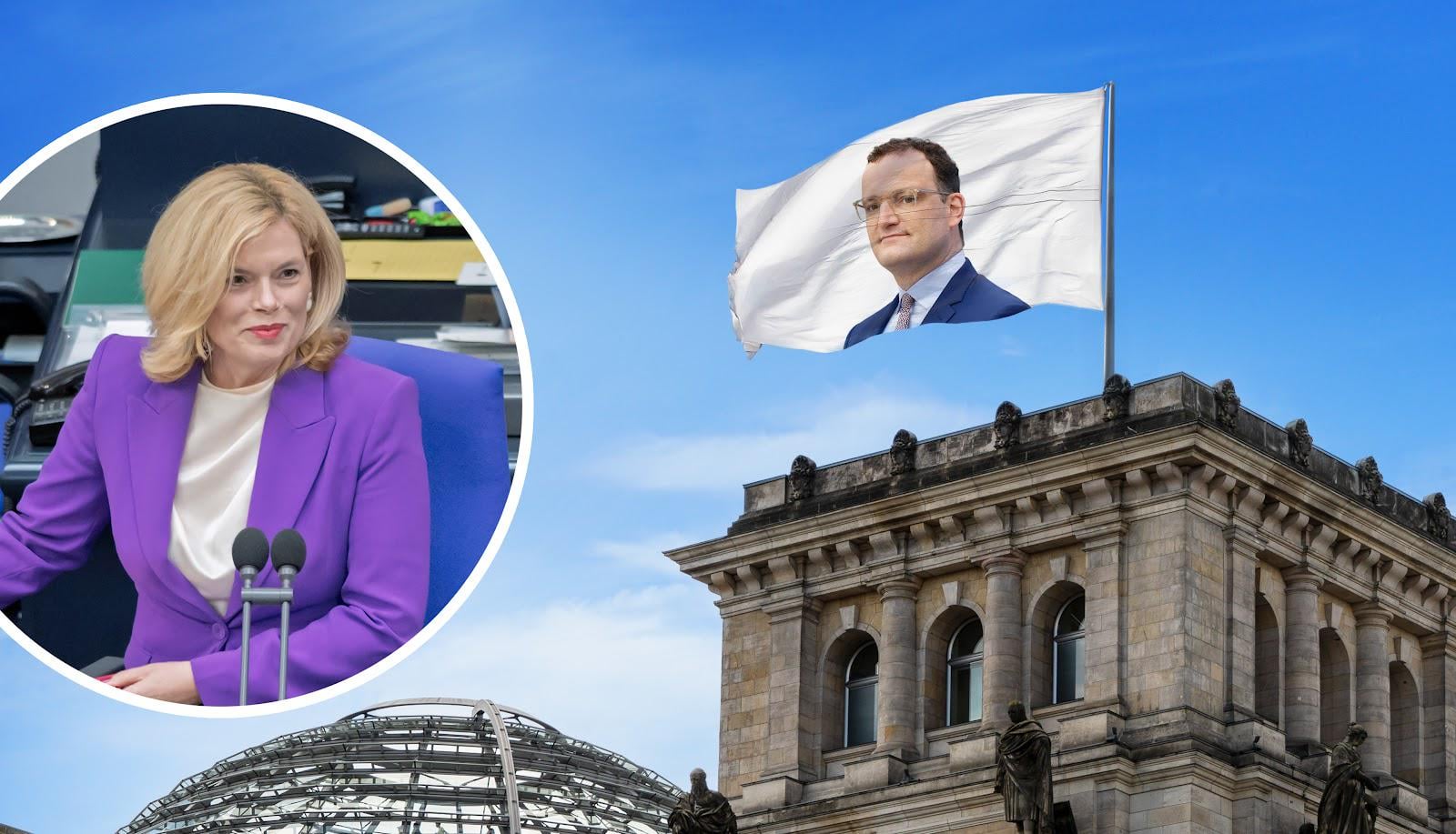 Zeichen der Solidarität: Julia Klöckner lässt Jens-Spahn-Flagge auf Reichstag hissen