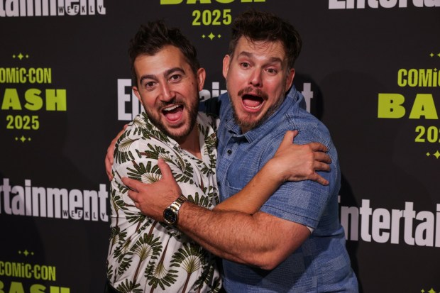 Vincent Martella, left, and David Errigo Jr. attend Entertainment Weekly's Comic-Con Bash on Saturday, July 26, 2025, in San Diego. (Photo by Andrew Park/Invision/AP)
